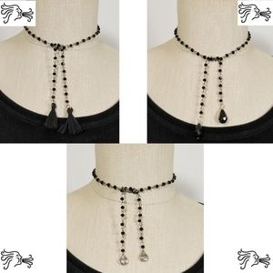 Black Crystal Small Chain Silver Necklace